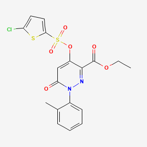 molecular formula C18H15ClN2O6S2 B2463038 Ethyl 4-(((5-chlorothiophen-2-yl)sulfonyl)oxy)-6-oxo-1-(o-tolyl)-1,6-dihydropyridazine-3-carboxylate CAS No. 899959-87-6