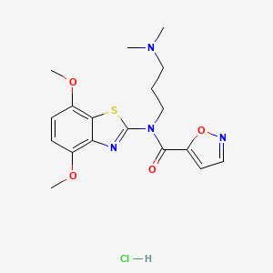 molecular formula C18H23ClN4O4S B2463087 N-(4,7-dimethoxybenzo[d]thiazol-2-yl)-N-(3-(dimethylamino)propyl)isoxazole-5-carboxamide hydrochloride CAS No. 1185102-77-5