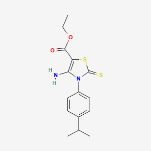 molecular formula C15H18N2O2S2 B2463113 Ethyl 4-amino-3-(4-isopropylphenyl)-2-thioxo-2,3-dihydrothiazole-5-carboxylate CAS No. 689772-12-1