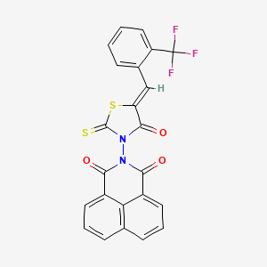 molecular formula C23H11F3N2O3S2 B2463167 2-[(5Z)-4-oxo-2-sulfanylidene-5-[[2-(trifluoromethyl)phenyl]methylidene]-1,3-thiazolidin-3-yl]benzo[de]isoquinoline-1,3-dione CAS No. 477859-31-7