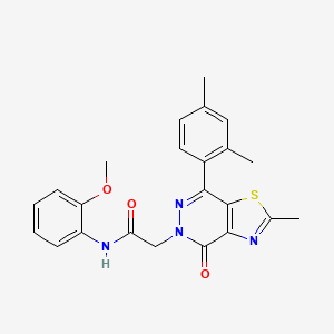 molecular formula C23H22N4O3S B2463195 2-(7-(2,4-二甲基苯基)-2-甲基-4-氧代噻唑并[4,5-d]吡啶-5(4H)-基)-N-(2-甲氧基苯基)乙酰胺 CAS No. 941949-99-1