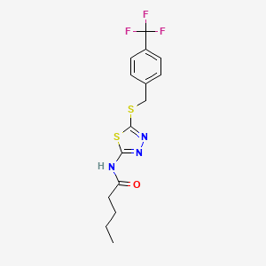 molecular formula C15H16F3N3OS2 B2463218 N-(5-((4-(trifluoromethyl)benzyl)thio)-1,3,4-thiadiazol-2-yl)pentanamide CAS No. 392301-16-5