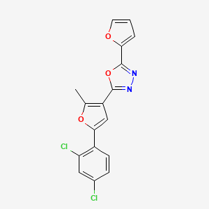 molecular formula C17H10Cl2N2O3 B2463230 2-[5-(2,4-Dichlorophenyl)-2-methylfuran-3-yl]-5-(furan-2-yl)-1,3,4-oxadiazole CAS No. 890641-95-9