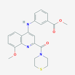 molecular formula C23H23N3O4S B2463242 Methyl 3-{[8-methoxy-2-(thiomorpholine-4-carbonyl)quinolin-4-yl]amino}benzoate CAS No. 1251679-53-4