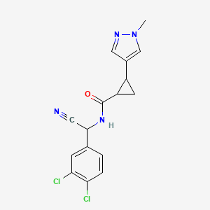 molecular formula C16H14Cl2N4O B2463256 N-[cyano(3,4-dichlorophenyl)methyl]-2-(1-methyl-1H-pyrazol-4-yl)cyclopropane-1-carboxamide CAS No. 1384622-40-5