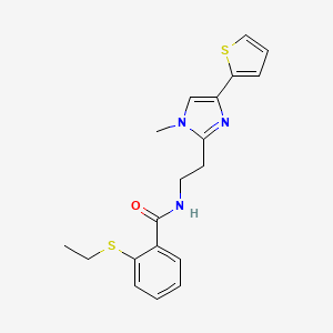 B2463259 2-(ethylthio)-N-(2-(1-methyl-4-(thiophen-2-yl)-1H-imidazol-2-yl)ethyl)benzamide CAS No. 1421583-64-3