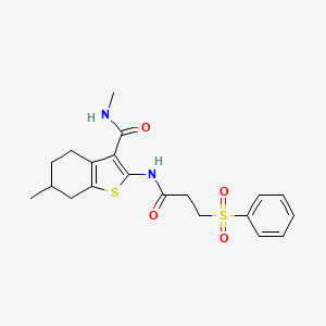 molecular formula C20H24N2O4S2 B2463285 N,6-dimethyl-2-(3-(phenylsulfonyl)propanamido)-4,5,6,7-tetrahydrobenzo[b]thiophene-3-carboxamide CAS No. 868965-56-4