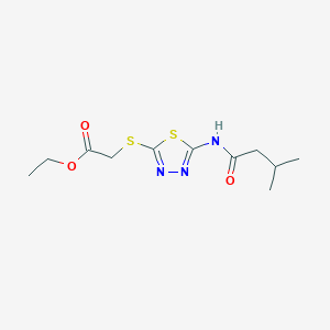 molecular formula C11H17N3O3S2 B2463286 Ethyl 2-((5-(3-methylbutanamido)-1,3,4-thiadiazol-2-yl)thio)acetate CAS No. 392317-73-6