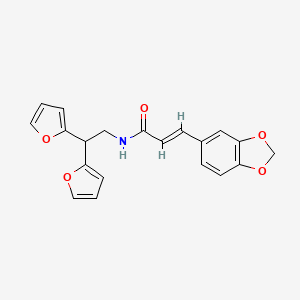 molecular formula C20H17NO5 B2463304 (E)-3-(benzo[d][1,3]dioxol-5-yl)-N-(2,2-di(furan-2-yl)ethyl)acrylamide CAS No. 2321334-49-8