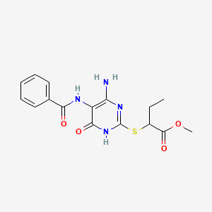 molecular formula C16H18N4O4S B2463433 Methyl 2-((4-amino-5-benzamido-6-oxo-1,6-dihydropyrimidin-2-yl)thio)butanoate CAS No. 888415-05-2