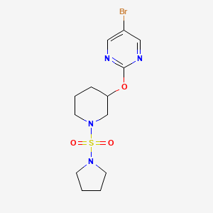 molecular formula C13H19BrN4O3S B2463441 5-溴-2-((1-(吡咯啉-1-基磺酰基)哌啶-3-基)氧基)嘧啶 CAS No. 2034579-44-5