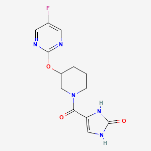 molecular formula C13H14FN5O3 B2463442 4-(3-((5-fluoropyrimidin-2-yl)oxy)piperidine-1-carbonyl)-1H-imidazol-2(3H)-one CAS No. 2195939-20-7