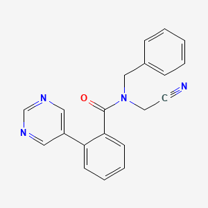 molecular formula C20H16N4O B2463460 N-Benzyl-N-(cyanomethyl)-2-pyrimidin-5-ylbenzamide CAS No. 1436261-26-5