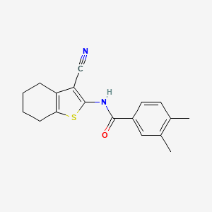 molecular formula C18H18N2OS B2463486 N-(3-cyano-4,5,6,7-tetrahydro-1-benzothiophen-2-yl)-3,4-dimethylbenzamide CAS No. 443122-35-8