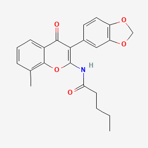 molecular formula C22H21NO5 B2463494 N-(3-(benzo[d][1,3]dioxol-5-yl)-8-methyl-4-oxo-4H-chromen-2-yl)pentanamide CAS No. 879585-51-0