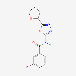 molecular formula C13H12FN3O3 B2463513 3-fluoro-N-[5-(oxolan-2-yl)-1,3,4-oxadiazol-2-yl]benzamide CAS No. 921860-23-3
