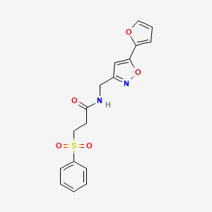 molecular formula C17H16N2O5S B2463550 3-(benzenesulfonyl)-N-{[5-(furan-2-yl)-1,2-oxazol-3-yl]methyl}propanamide CAS No. 1207010-22-7