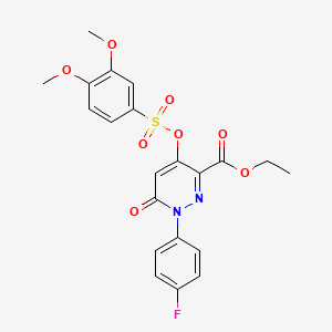 molecular formula C21H19FN2O8S B2463566 Ethyl 4-(((3,4-dimethoxyphenyl)sulfonyl)oxy)-1-(4-fluorophenyl)-6-oxo-1,6-dihydropyridazine-3-carboxylate CAS No. 900008-54-0
