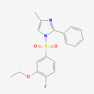 molecular formula C18H17FN2O3S B246360 ethyl 2-fluoro-5-[(4-methyl-2-phenyl-1H-imidazol-1-yl)sulfonyl]phenyl ether 