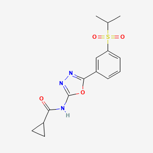 molecular formula C15H17N3O4S B2463610 N-(5-(3-(isopropylsulfonyl)phenyl)-1,3,4-oxadiazol-2-yl)cyclopropanecarboxamide CAS No. 921905-35-3