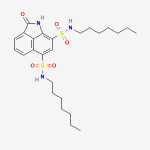 molecular formula C25H37N3O5S2 B2463669 N9,N11-diheptyl-3-oxo-2-azatricyclo[6.3.1.0^{4,12}]dodeca-1(11),4,6,8(12),9-pentaene-9,11-disulfonamide CAS No. 441313-58-2