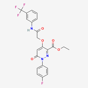 molecular formula C22H17F4N3O5 B2463690 ethyl 1-(4-fluorophenyl)-6-oxo-4-({[3-(trifluoromethyl)phenyl]carbamoyl}methoxy)-1,6-dihydropyridazine-3-carboxylate CAS No. 899729-54-5