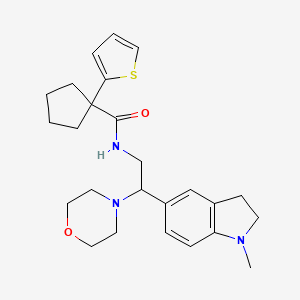 molecular formula C25H33N3O2S B2463731 N-(2-(1-methylindolin-5-yl)-2-morpholinoethyl)-1-(thiophen-2-yl)cyclopentanecarboxamide CAS No. 1211229-89-8
