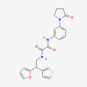 molecular formula C22H21N3O4S B2463848 N-[2-(furan-2-yl)-2-(thiophen-3-yl)ethyl]-N'-[3-(2-oxopyrrolidin-1-yl)phenyl]ethanediamide CAS No. 2097873-00-0