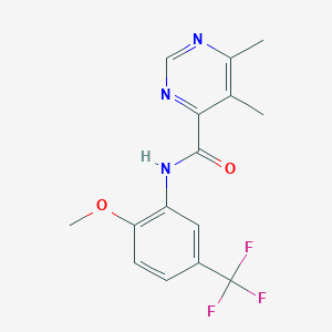 molecular formula C15H14F3N3O2 B2463868 N-[2-Methoxy-5-(trifluoromethyl)phenyl]-5,6-dimethylpyrimidine-4-carboxamide CAS No. 2415531-72-3