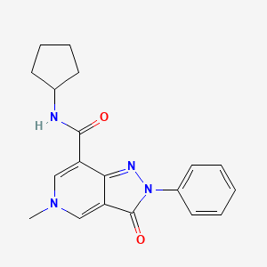molecular formula C19H20N4O2 B2463879 N-cyclopentyl-5-methyl-3-oxo-2-phenyl-2H,3H,5H-pyrazolo[4,3-c]pyridine-7-carboxamide CAS No. 921879-91-6