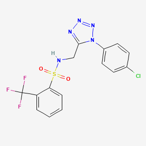 molecular formula C15H11ClF3N5O2S B2463880 N-((1-(4-chlorophenyl)-1H-tetrazol-5-yl)methyl)-2-(trifluoromethyl)benzenesulfonamide CAS No. 920467-60-3