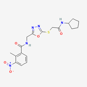 N-((5-((2-(cyclopentylamino)-2-oxoethyl)thio)-1,3,4-oxadiazol-2-yl)methyl)-2-methyl-3-nitrobenzamide