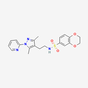 molecular formula C20H22N4O4S B2463942 N-(2-(3,5-dimethyl-1-(pyridin-2-yl)-1H-pyrazol-4-yl)ethyl)-2,3-dihydrobenzo[b][1,4]dioxine-6-sulfonamide CAS No. 2034337-92-1