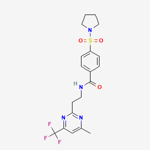 molecular formula C19H21F3N4O3S B2463947 N-(2-(4-methyl-6-(trifluoromethyl)pyrimidin-2-yl)ethyl)-4-(pyrrolidin-1-ylsulfonyl)benzamide CAS No. 1396862-41-1