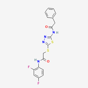 molecular formula C18H14F2N4O2S2 B2463952 N-(2,4-difluorophenyl)-2-((5-(2-phenylacetamido)-1,3,4-thiadiazol-2-yl)thio)acetamide CAS No. 896027-47-7