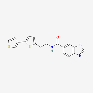 molecular formula C18H14N2OS3 B2463957 N-(2-{[2,3'-bithiophene]-5-yl}ethyl)-1,3-benzothiazole-6-carboxamide CAS No. 2097927-33-6