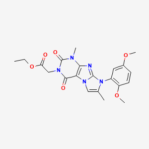 molecular formula C21H23N5O6 B2463990 ethyl 2-(8-(2,5-dimethoxyphenyl)-1,7-dimethyl-2,4-dioxo-1H-imidazo[2,1-f]purin-3(2H,4H,8H)-yl)acetate CAS No. 896307-44-1