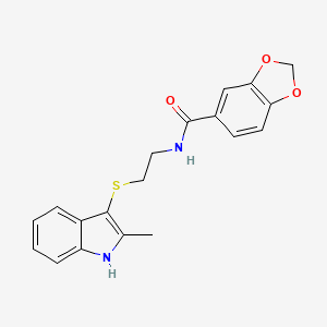 molecular formula C19H18N2O3S B2464042 N-(2-((2-methyl-1H-indol-3-yl)thio)ethyl)benzo[d][1,3]dioxole-5-carboxamide CAS No. 687569-73-9