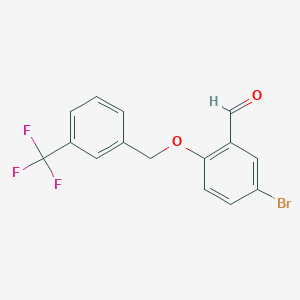 molecular formula C15H10BrF3O2 B2464153 5-Bromo-2-{[3-(trifluoromethyl)benzyl]oxy}benzaldehyde CAS No. 590360-00-2