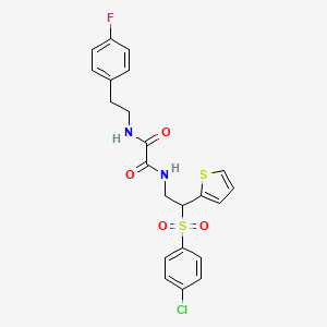 molecular formula C22H20ClFN2O4S2 B2464255 N-[2-(4-chlorobenzenesulfonyl)-2-(thiophen-2-yl)ethyl]-N'-[2-(4-fluorophenyl)ethyl]ethanediamide CAS No. 896320-21-1