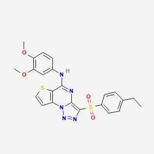molecular formula C23H21N5O4S2 B2464257 N-(3,4-dimethoxyphenyl)-10-(4-ethylbenzenesulfonyl)-5-thia-1,8,11,12-tetraazatricyclo[7.3.0.0^{2,6}]dodeca-2(6),3,7,9,11-pentaen-7-amine CAS No. 892743-46-3