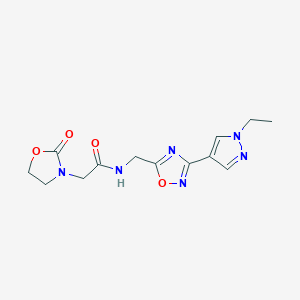 molecular formula C13H16N6O4 B2464303 N-((3-(1-ethyl-1H-pyrazol-4-yl)-1,2,4-oxadiazol-5-yl)methyl)-2-(2-oxooxazolidin-3-yl)acetamide CAS No. 2194847-63-5