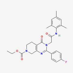 molecular formula C27H29FN4O4 B2464311 ethyl 2-(4-fluorophenyl)-4-oxo-3-{[(2,4,6-trimethylphenyl)carbamoyl]methyl}-3H,4H,5H,6H,7H,8H-pyrido[3,4-d]pyrimidine-7-carboxylate CAS No. 1189920-11-3