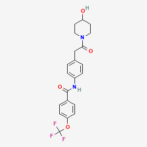 molecular formula C21H21F3N2O4 B2464327 N-(4-(2-(4-hydroxypiperidin-1-yl)-2-oxoethyl)phenyl)-4-(trifluoromethoxy)benzamide CAS No. 1396813-41-4