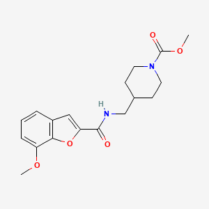 molecular formula C18H22N2O5 B2464352 Methyl 4-((7-methoxybenzofuran-2-carboxamido)methyl)piperidine-1-carboxylate CAS No. 1235063-58-7