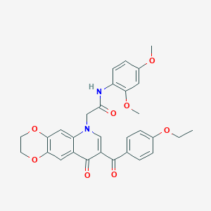 molecular formula C30H28N2O8 B2464473 N-(2,4-dimethoxyphenyl)-2-[8-(4-ethoxybenzoyl)-9-oxo-2H,3H,6H,9H-[1,4]dioxino[2,3-g]quinolin-6-yl]acetamide CAS No. 872199-54-7