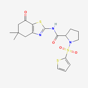 molecular formula C18H21N3O4S3 B2464474 N-(5,5-dimethyl-7-oxo-4,5,6,7-tetrahydrobenzo[d]thiazol-2-yl)-1-(thiophen-2-ylsulfonyl)pyrrolidine-2-carboxamide CAS No. 1098638-39-1