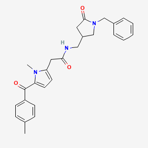 molecular formula C27H29N3O3 B2464506 N-[(1-benzyl-5-oxopyrrolidin-3-yl)methyl]-2-[1-methyl-5-(4-methylbenzoyl)-1H-pyrrol-2-yl]acetamide CAS No. 2415623-53-7