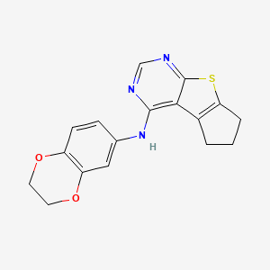 molecular formula C17H15N3O2S B2464508 N-(2,3-dihydrobenzo[b][1,4]dioxin-6-yl)-6,7-dihydro-5H-cyclopenta[4,5]thieno[2,3-d]pyrimidin-4-amine CAS No. 727689-10-3
