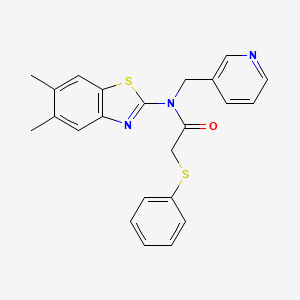 molecular formula C23H21N3OS2 B2464515 N-(5,6-dimethyl-1,3-benzothiazol-2-yl)-2-(phenylsulfanyl)-N-[(pyridin-3-yl)methyl]acetamide CAS No. 946349-62-8